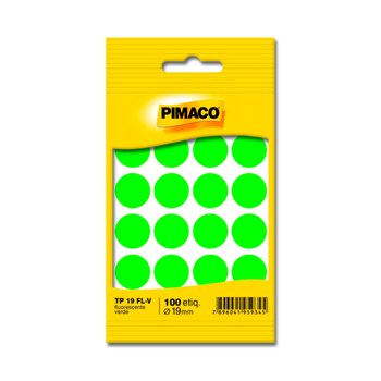 Etiqueta Adesiva Verde Fluorescente 19 mm 5 folhas | Pimaco TP-19