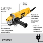 Esmerilhadeira Angular Dewalt 4.1/2 900W 12000 Rpm 127V DWE4120BR