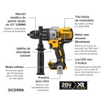 Parafusadeira/Furadeira de Impacto Brushless 1/2 Pol 20v Max 3 vel Sem Bat Sem Car Dewalt DCD996B