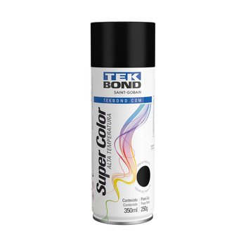 Tinta Spray Super Color Tekbond Preto Fosco Alta Temp 350ml