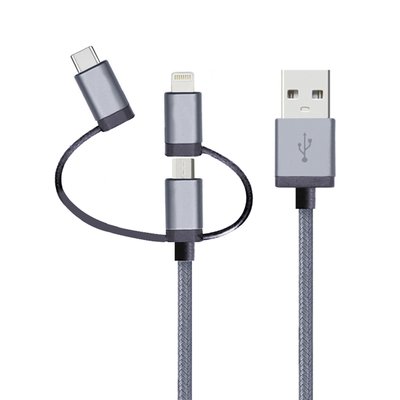 Cabo 3 em 1 USB para Micro USB|USB-C e Lightning Geonav