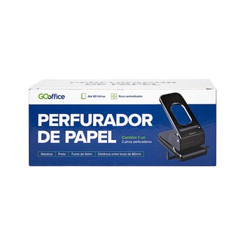 Perfurador de Papel Metálico 2 Furos 60 folhas | Go Office