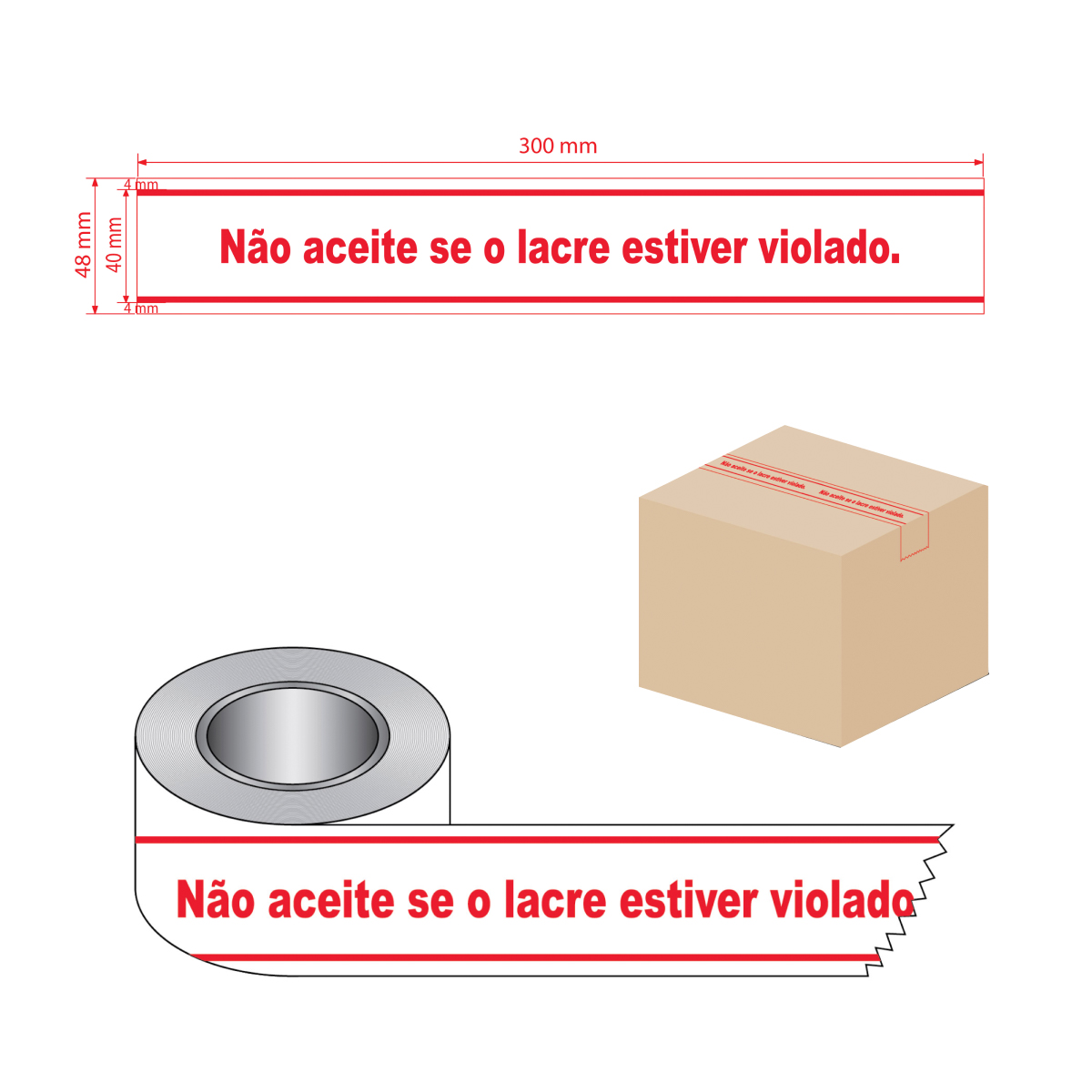 Fita Adesiva Lacre de Segurança com Impressão 48 mm x 50 m
