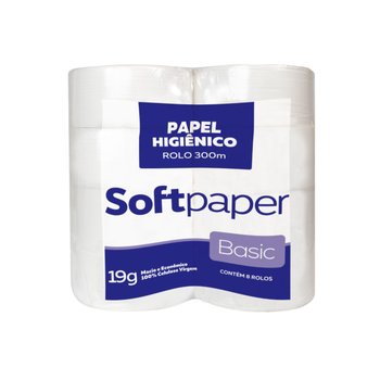 Papel Higiênico Folha Simples 300 metros 8 rolos 19g | Softpaper Basic