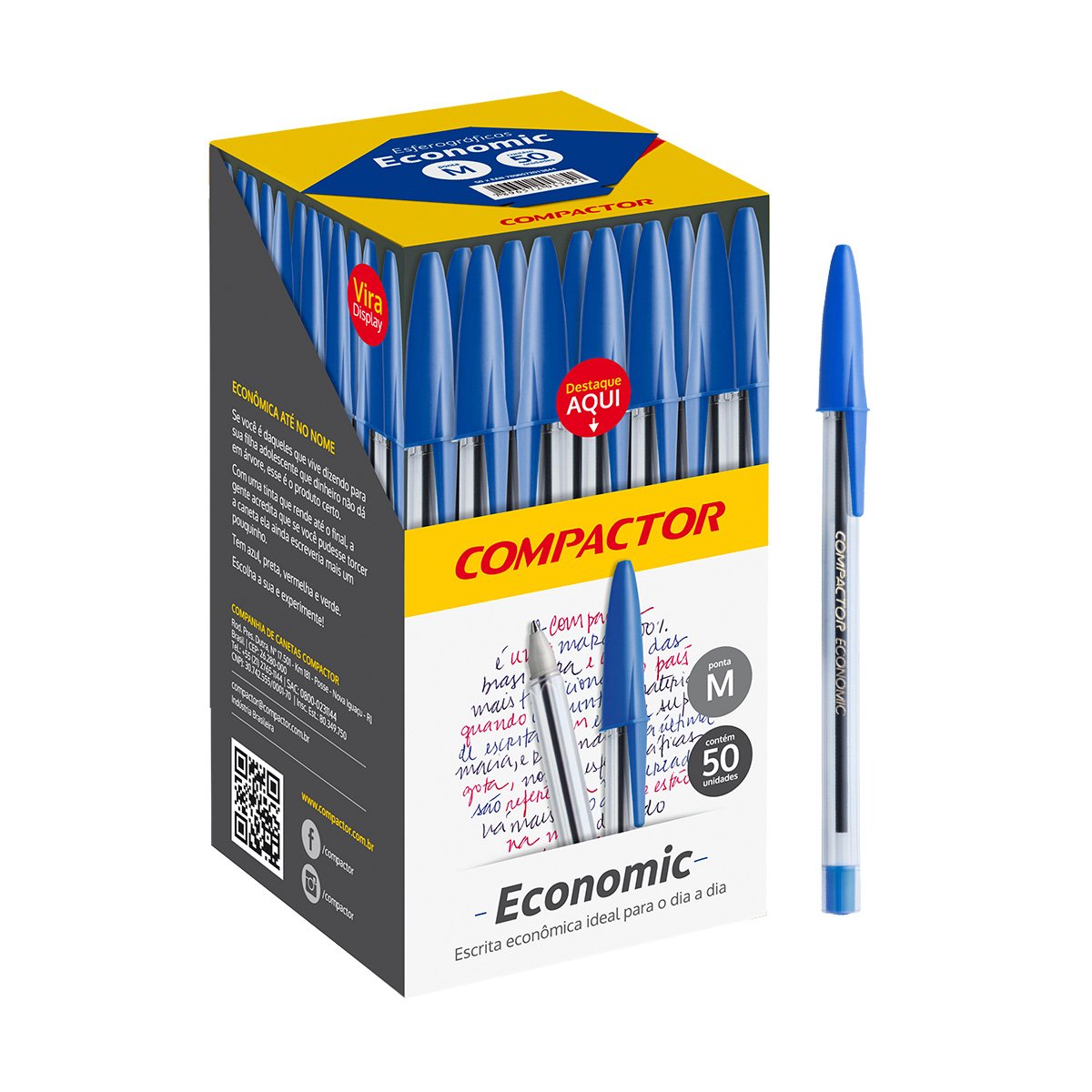 Caneta Esferográfica Compactor - Azul, Ponta 0.7 Mm, Pacote Com 100 Unidades