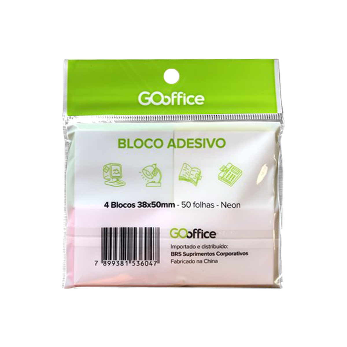 Bloco Adesivo Neon 38 mm x 50 mm 4 unidades | Go Office