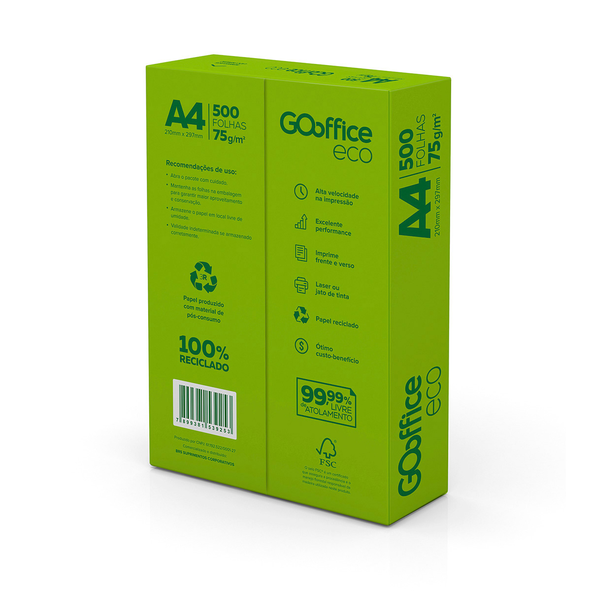 Papel A4 Reciclado 75g 500 folhas | Go Office Eco (Papel Não Branco)