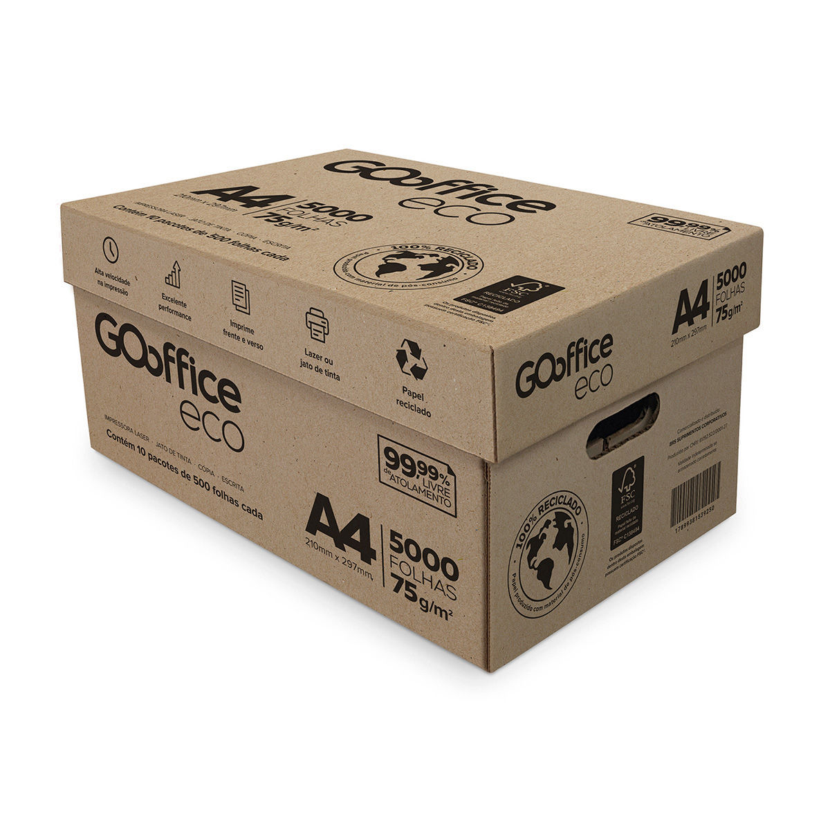 Papel A4 Reciclado 75g 500 folhas | Go Office Eco (Papel Não Branco)