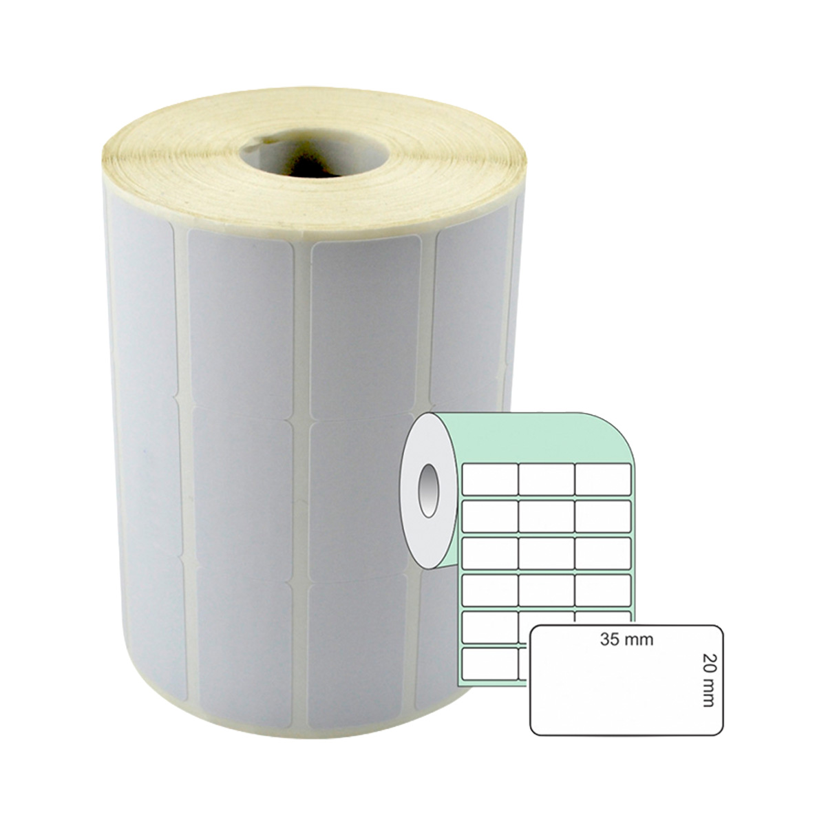 Etiqueta Couchê 35 mm x 20 mm 3 Colunas Branca Rolo com 4.696 unidades