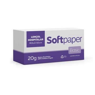 Lençol Hospitalar 50 cm x 50 metros 20g Folha Simples 6 rolos | Softpaper Basic