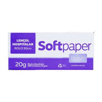 Lençol Hospitalar 50 cm x 50 metros 20g Folha Simples 6 rolos | Softpaper Basic