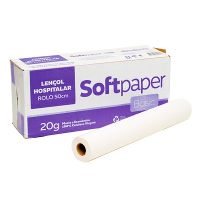 Lençol Hospitalar 50 cm x 50 metros 20g Folha Simples 6 rolos | Softpaper Basic