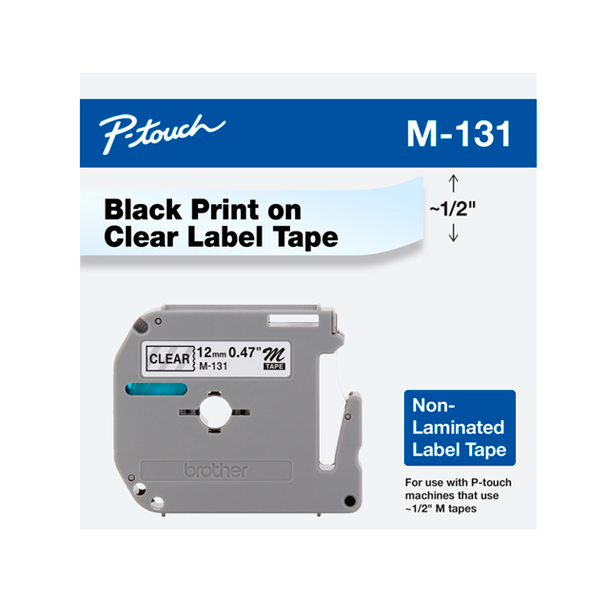 Fita Rotuladora Original M131 12mm PT/TRANS | Brother