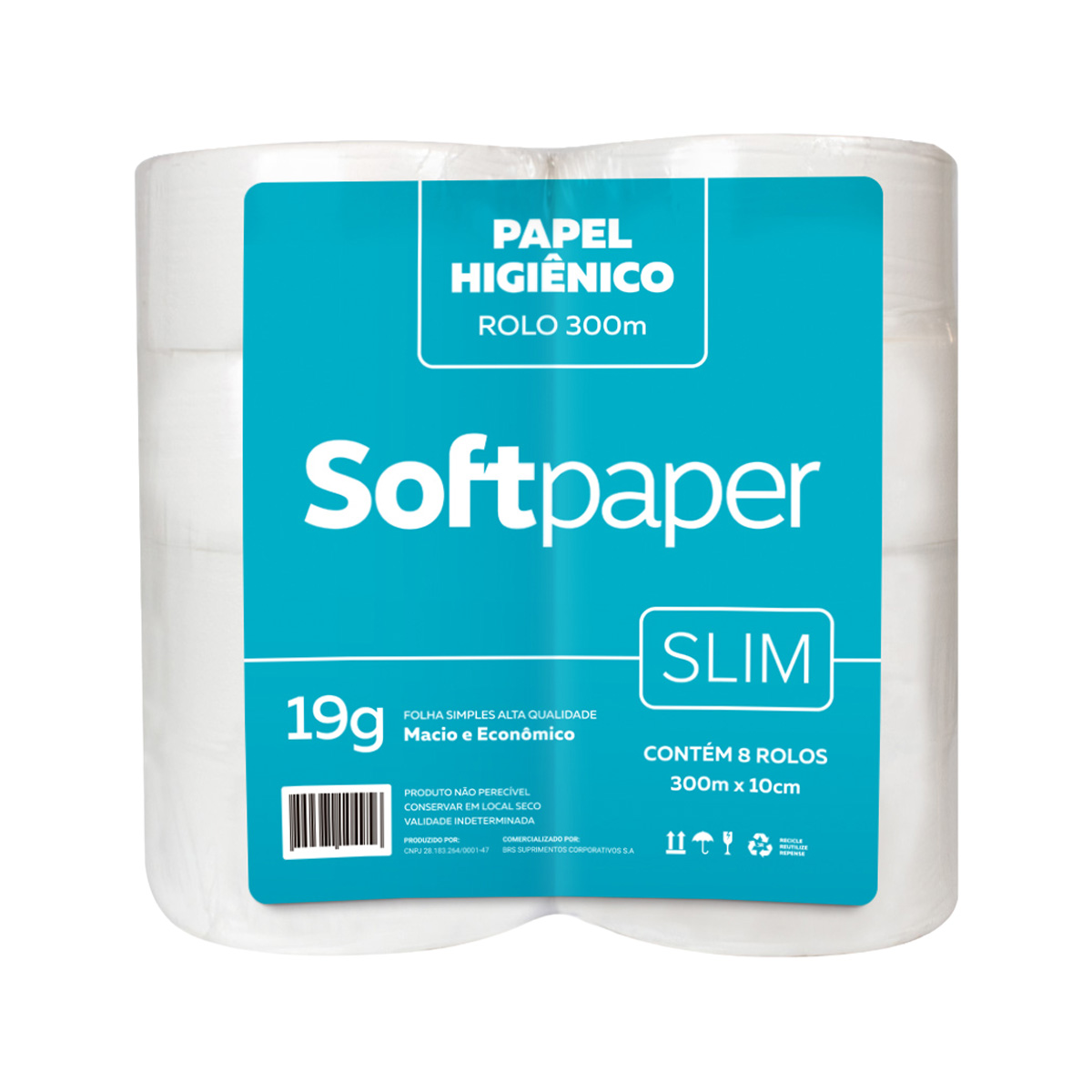 Papel Higiênico Folha Simples Slim 300m 8 unidades 19g | Softpaper