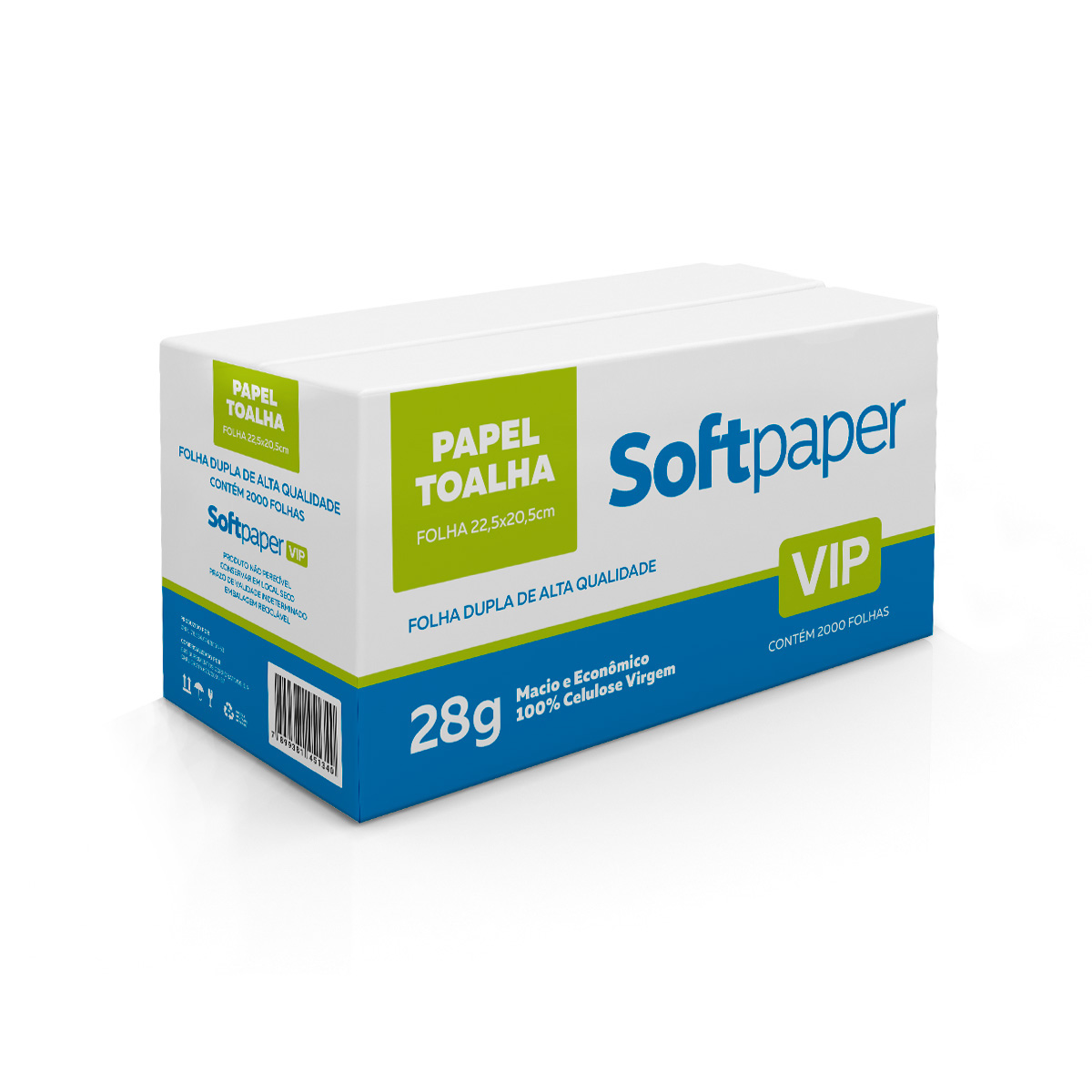 Papel Toalha Interfolhado Folha Dupla 2.000 Folhas 28g | Softpaper VIP