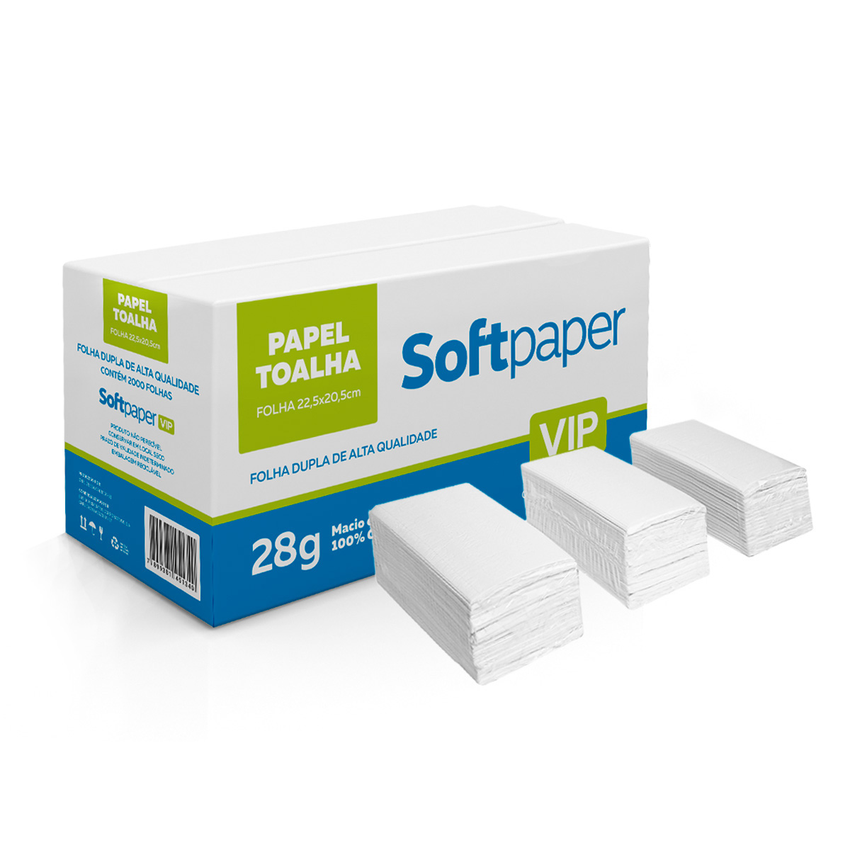 Papel Toalha Interfolhado Folha Dupla 2.000 Folhas 28g | Softpaper VIP