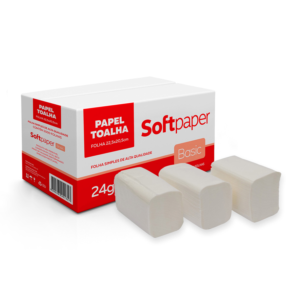 Papel Toalha Interfolhado Folha Simples 2.000 Folhas 24g | Softpaper Basic