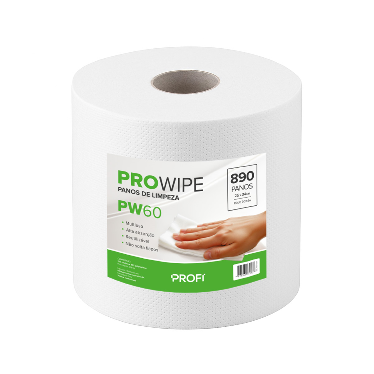 Pano Reutilizável Multiuso PW60 25x34cm Rolo 890 unidades | Profi
