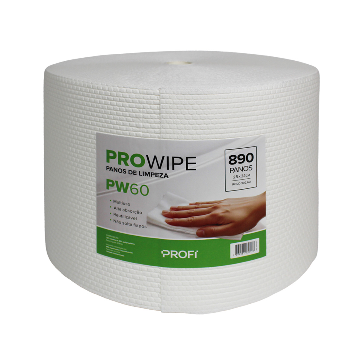 Pano Reutilizável Multiuso PW60 25x34cm Rolo 890 unidades | Profi