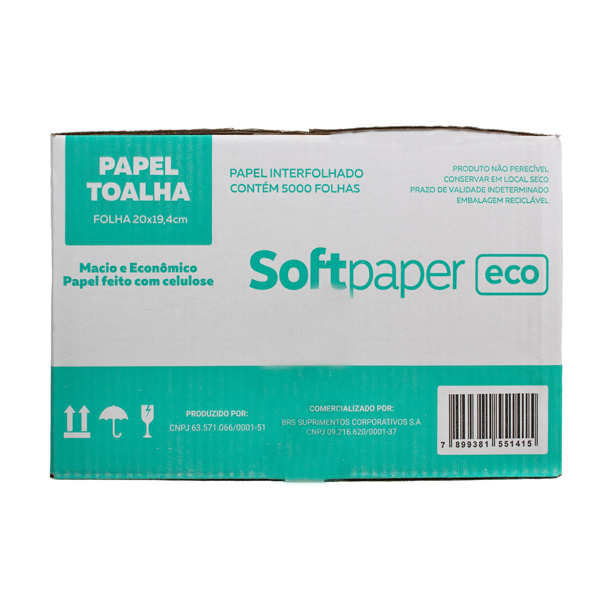 Papel Toalha Interfolhado Reciclável Folha Simples 5.000 folhas 24g | Softpaper Eco