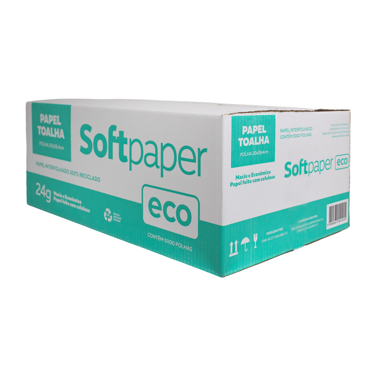 Papel Toalha Interfolhado Reciclável Folha Simples 5.000 folhas 24g | Softpaper Eco