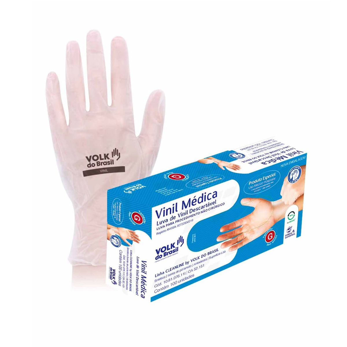 Luva Vinil Descartável sem Amido Médica G | Volk
