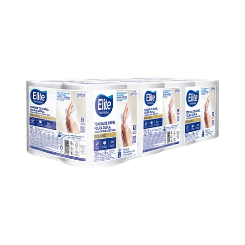 Papel Toalha Bobina Folha Dupla 150 metros 8 bobinas 38g | Elite